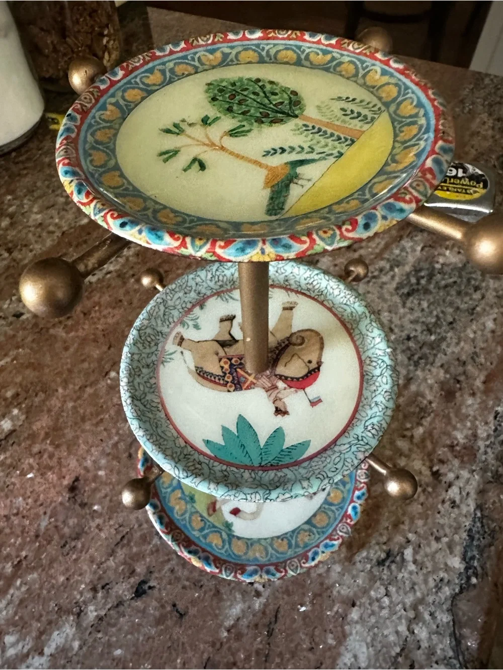 Metal Williams Sonoma Multi-Color Hand-Painted Three-Tier Jewelry Stand